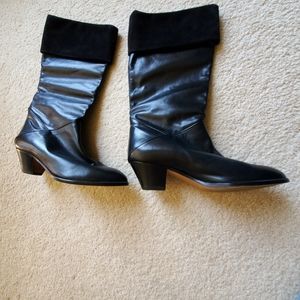 Andrew Geller black leather 12" tall boots. 2" heel. Size 8 1/2.